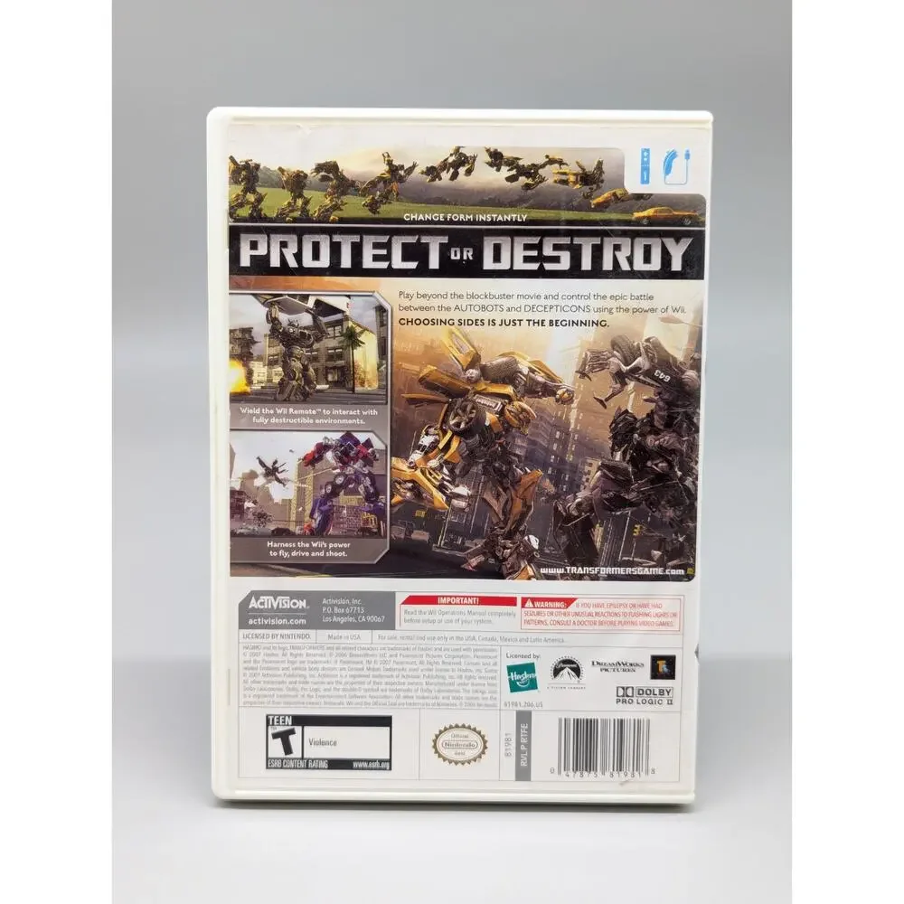 Transformers the Game Nintendo Wii Original Replacement Case Only No Game